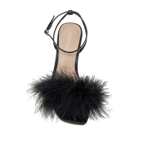 NWT and box BCBG “Relby” faux feather  sandals in black Size 6 - Picture 5 of 5